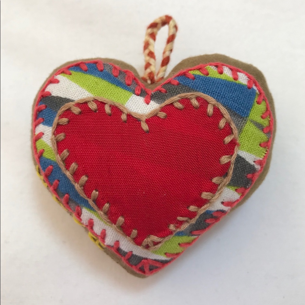 One hand embroidered heart 💕 keychain ornament
